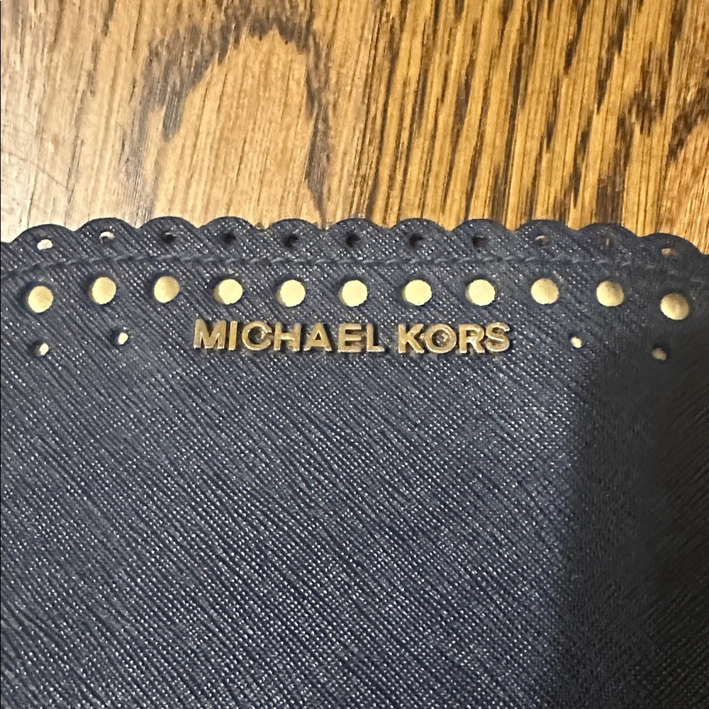 Michael Kors Navy Blue Cosmetic Bag with Gold Accents - Picture 2 of 8